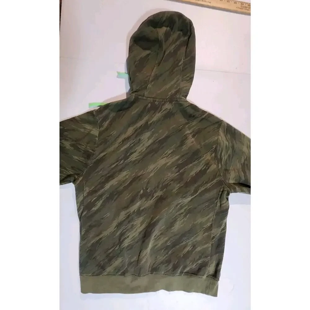 Nike Camouflage Long Sleeve Hooded Sweatshirt Neon Green Logo Pullover Medium